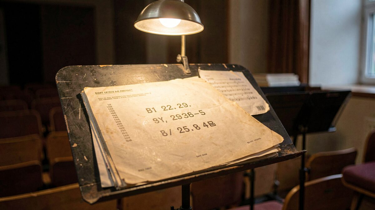 The page that runs the room: every cue, dynamic, and cut-off lives on this stand before a note sounds.